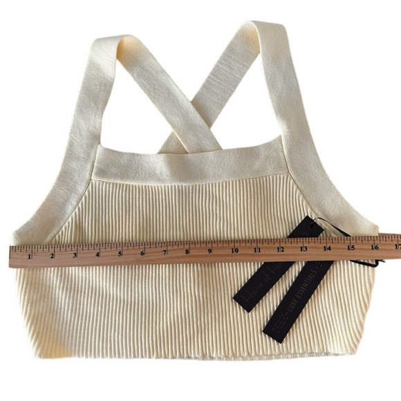 House of Harlow 1960 Woman's Criss Cross Ribbed Knit Crop Top Size L Yellow - Picture 5 of 6